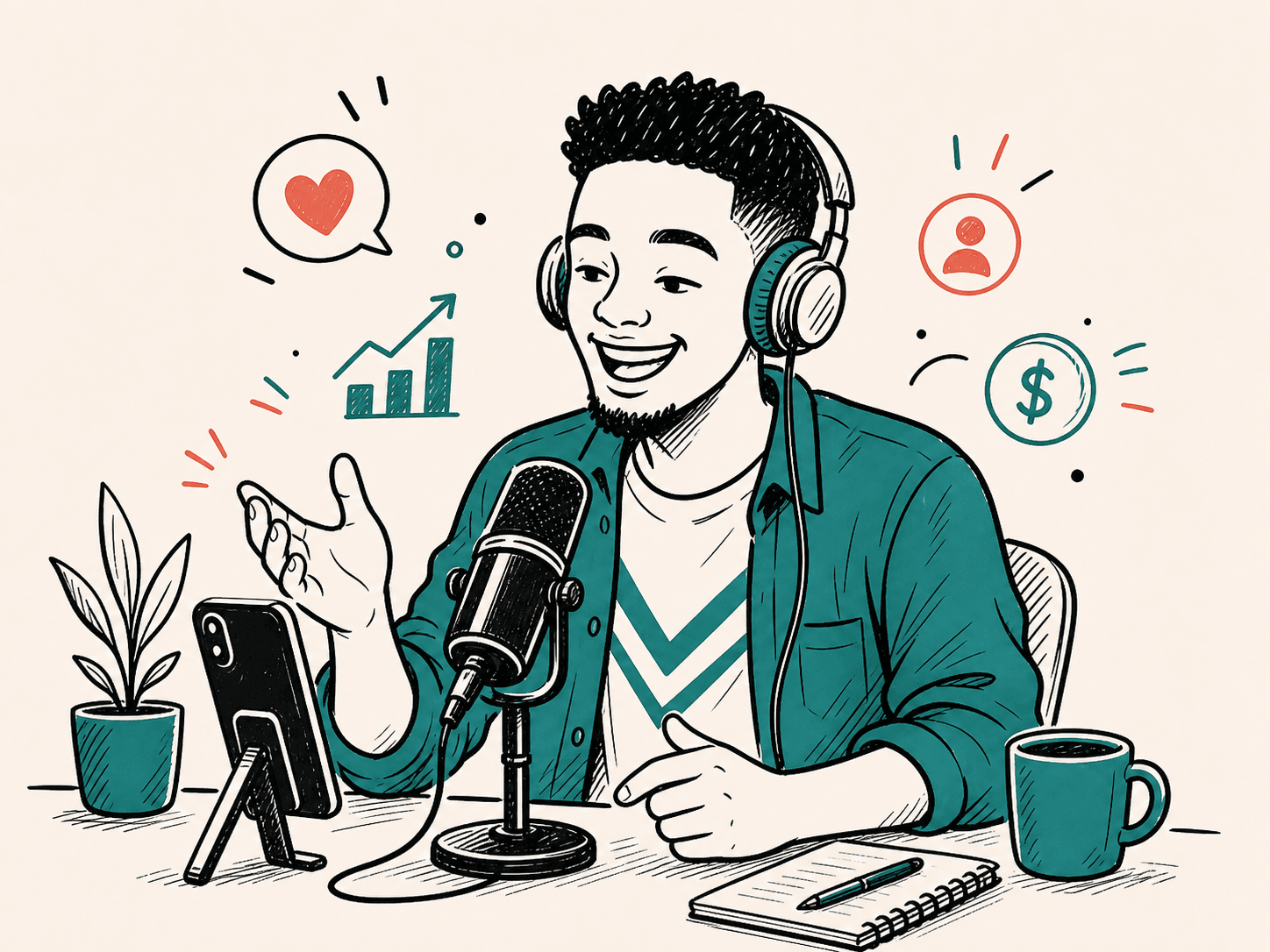 Creator podcasting at golden hour